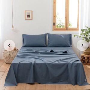 NWT Simple & Opulence Blue Linen Cotton Blend Sheet Set - Full Size
